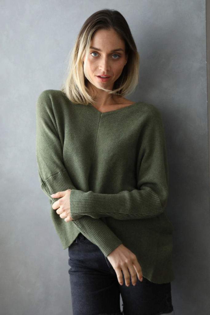 Nostalgia V Neck Hi Lo Sweater