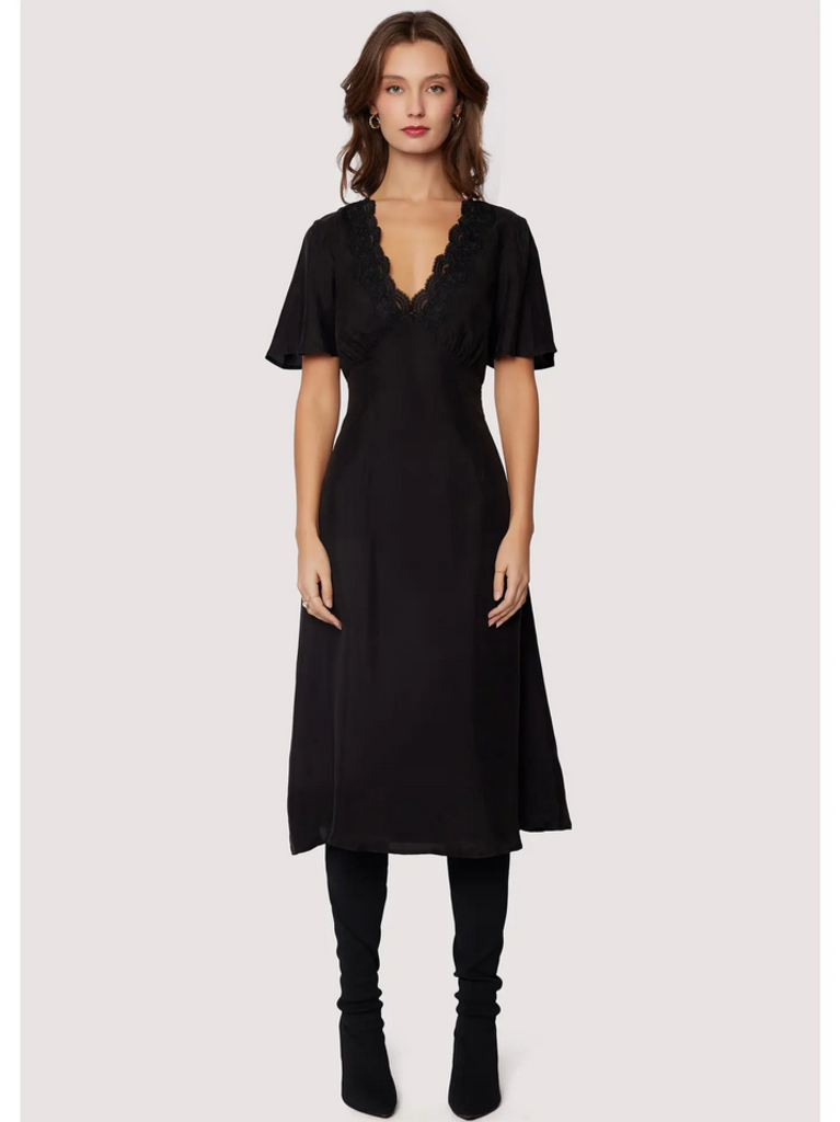 Lost + Wander Lauretta Black Cupro Midi Dress