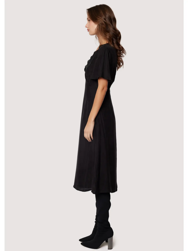 Lost + Wander Lauretta Black Cupro Midi Dress