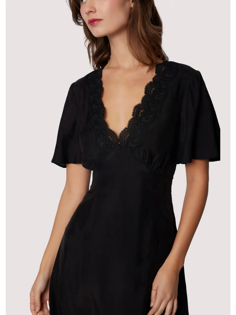 Lost + Wander Lauretta Black Cupro Midi Dress