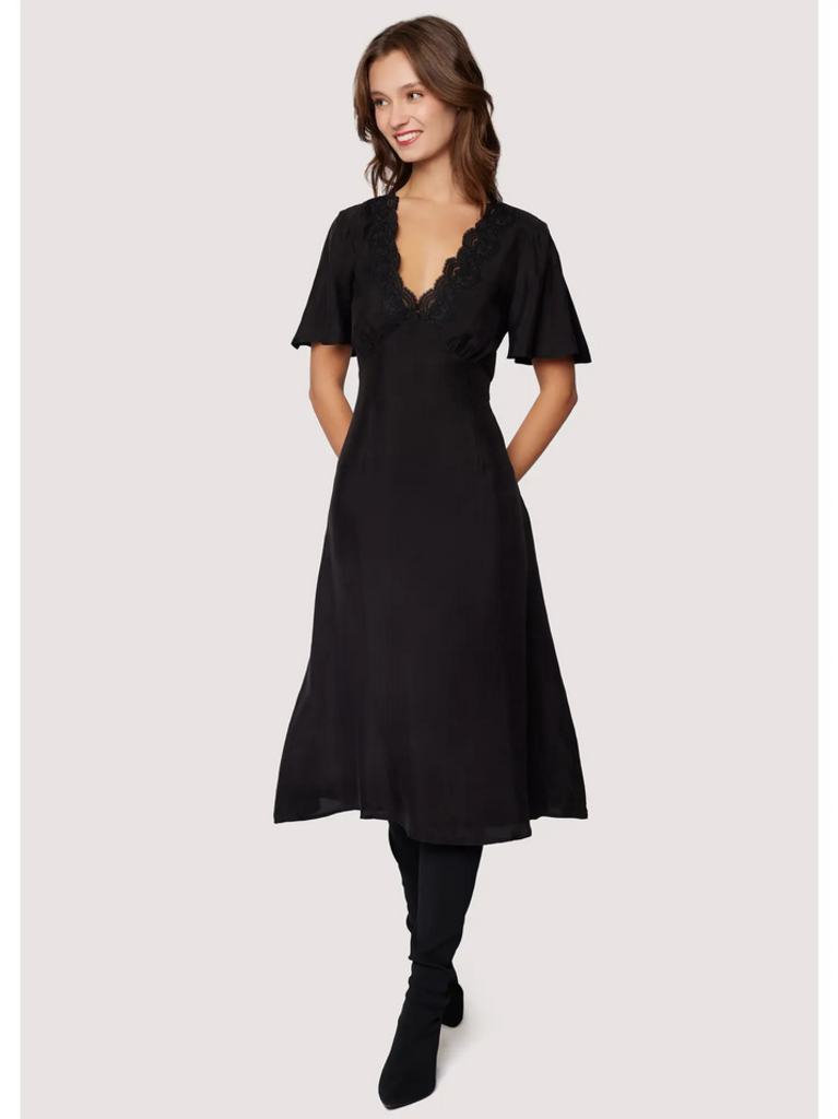 Lost + Wander Lauretta Black Cupro Midi Dress