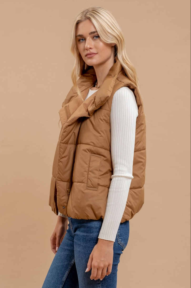 Asymmetrical Zip Up High Neck Puffer Vest from Blu Pepper J Marcel