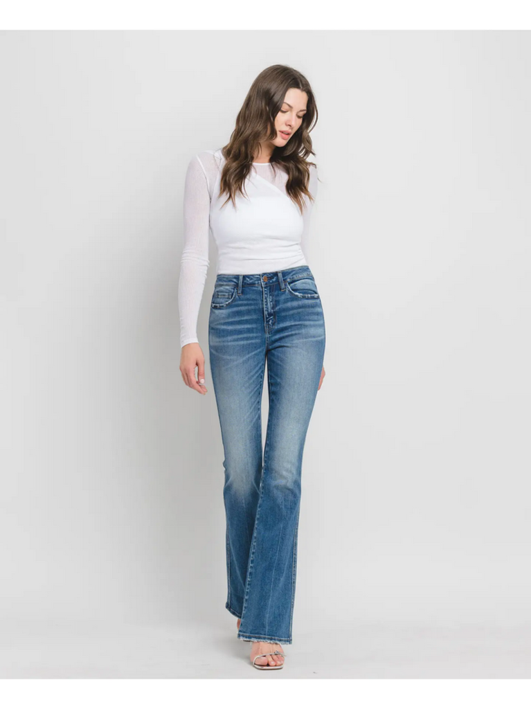 Flying Monkey High Rise Full Length Bootcut Jeans in Err-Free