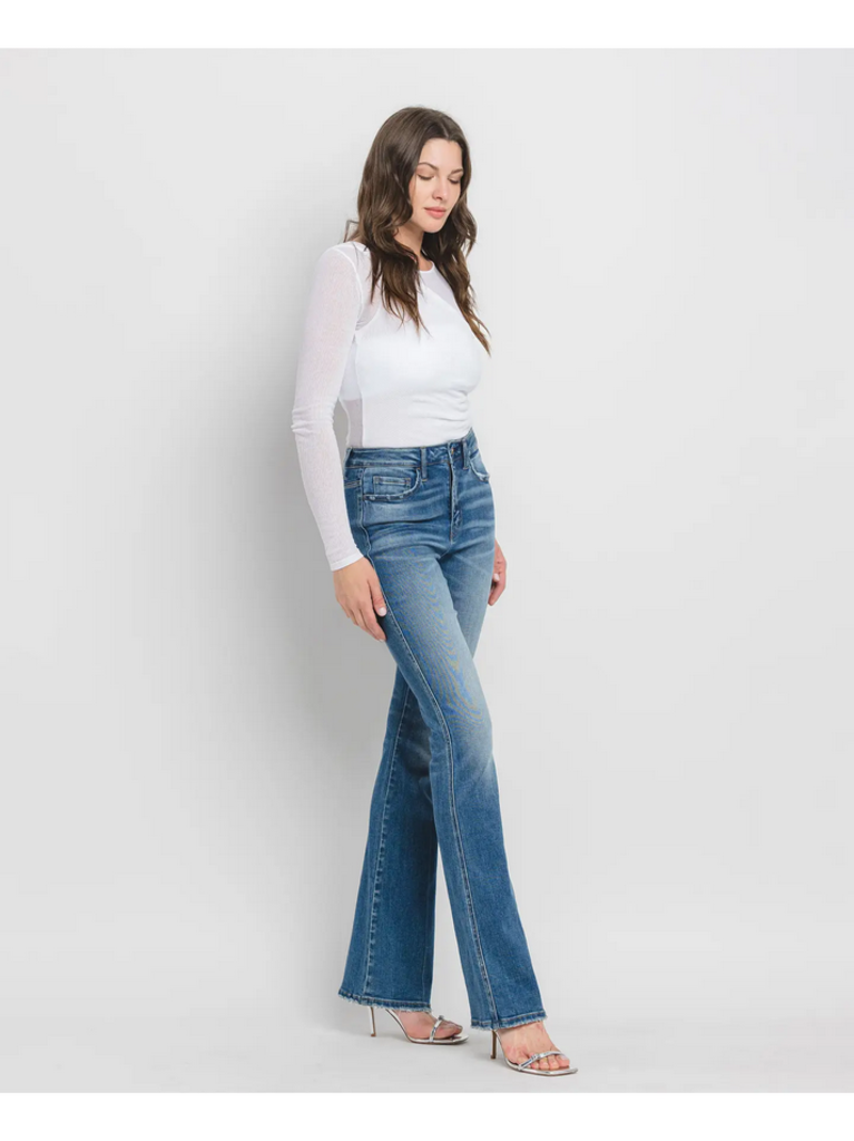 Flying Monkey High Rise Full Length Bootcut Jeans in Err-Free