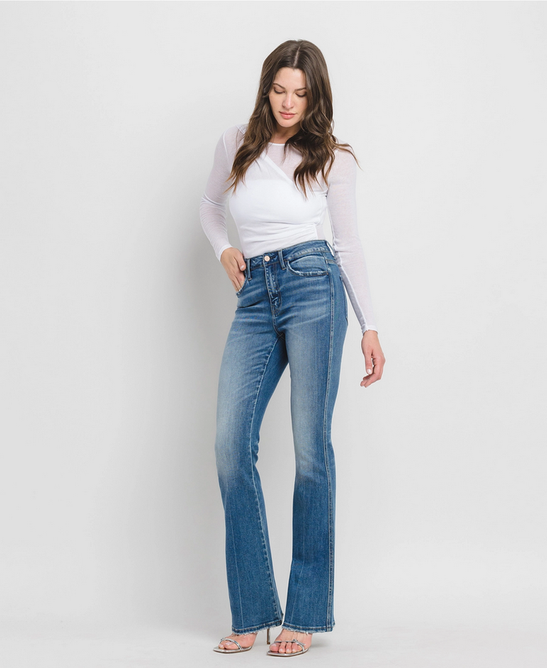Flying Monkey High Rise Full Length Bootcut Jeans in Err-Free