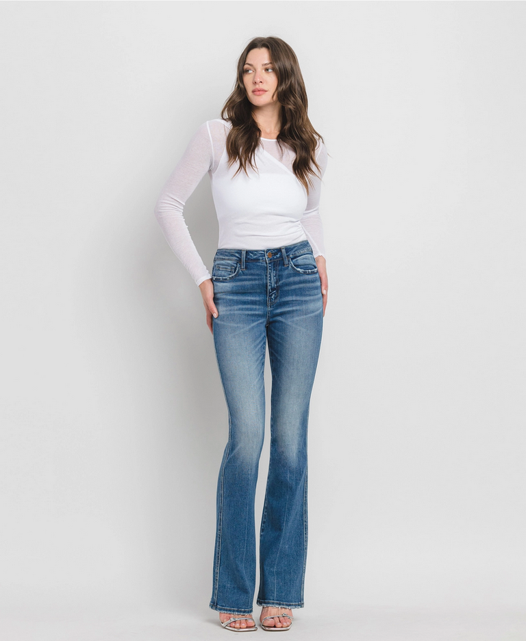 Flying Monkey High Rise Full Length Bootcut Jeans in Err-Free