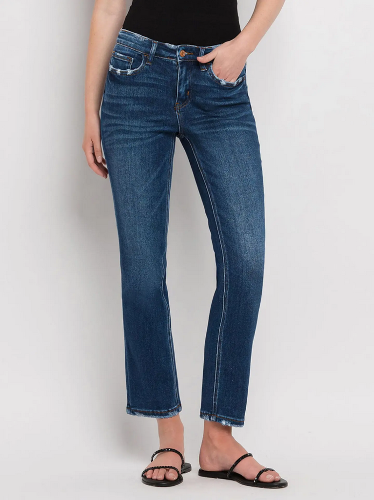 Flying Monkey Mid Rise Ankle Slim Straight Jeans in Wax Plant