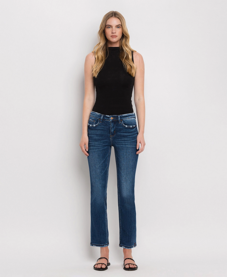 Flying Monkey Mid Rise Ankle Slim Straight Jeans in Wax Plant