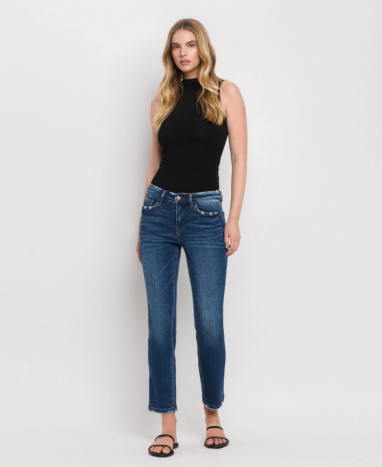 Flying Monkey Mid Rise Ankle Slim Straight Jeans in Wax Plant