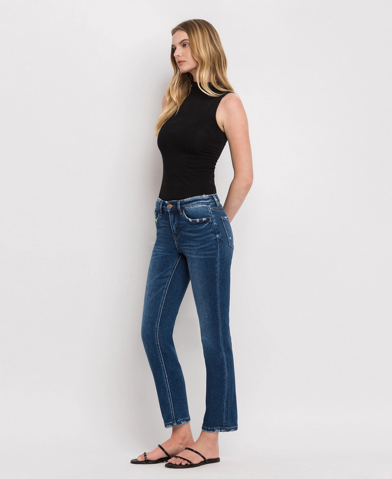 Flying Monkey Mid Rise Ankle Slim Straight Jeans in Wax Plant