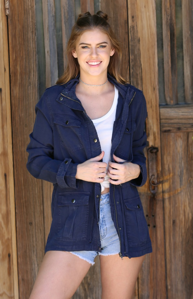 Angie Tencel Utility Jacket in Navy
