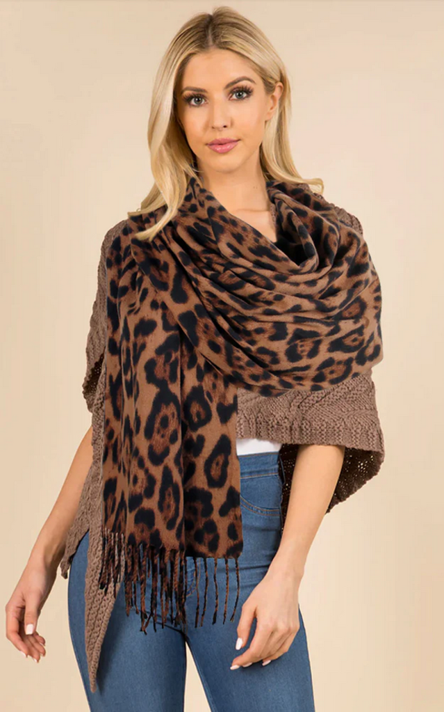 Blue Suede Leopard Print Oblong Scarf