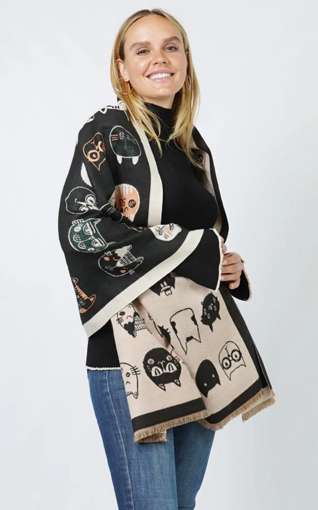 Blue Suede Cat Faces Patterned Scarf