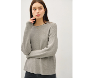 Soft Waffle Knit Raw Hem Sweater in Gray from Be Cool J Marcel