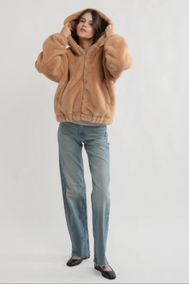 Oversized teddy faux fur bomber jacket online
