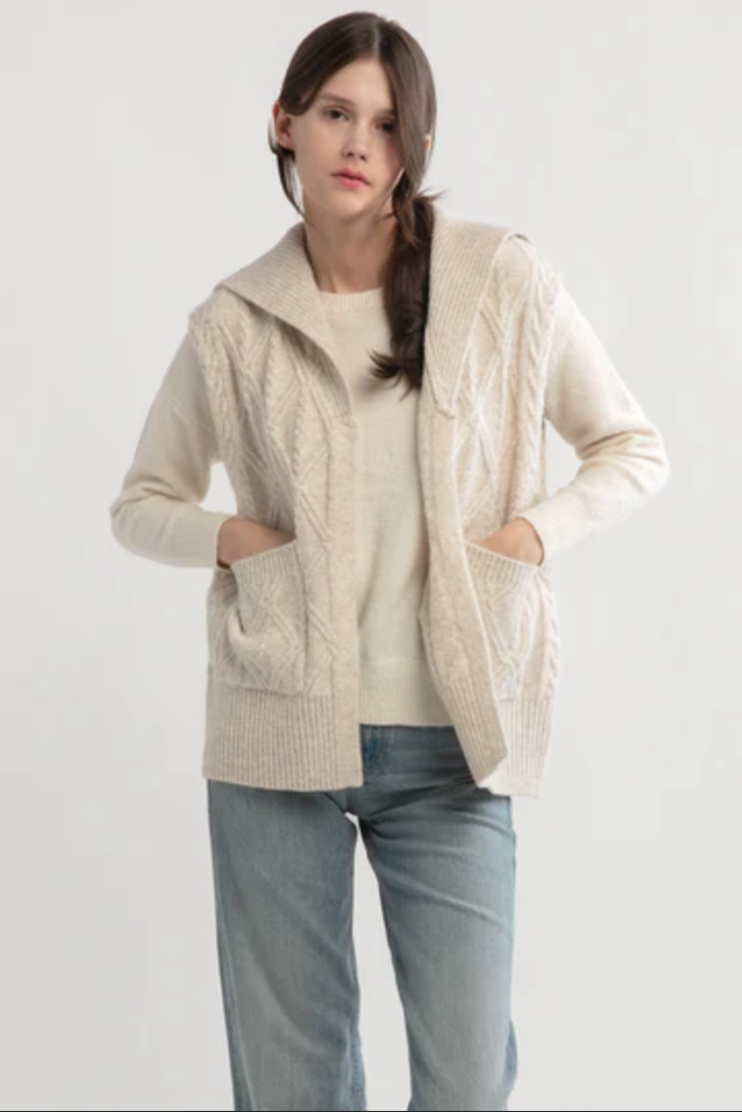 Look By M Cable Knit Open Front Vest