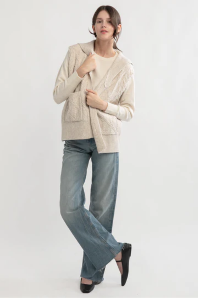 Look By M Cable Knit Open Front Vest