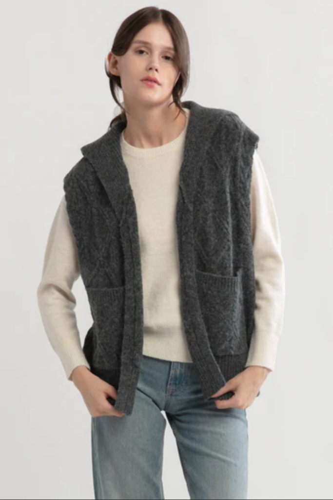 Look By M Cable Knit Open Front Vest