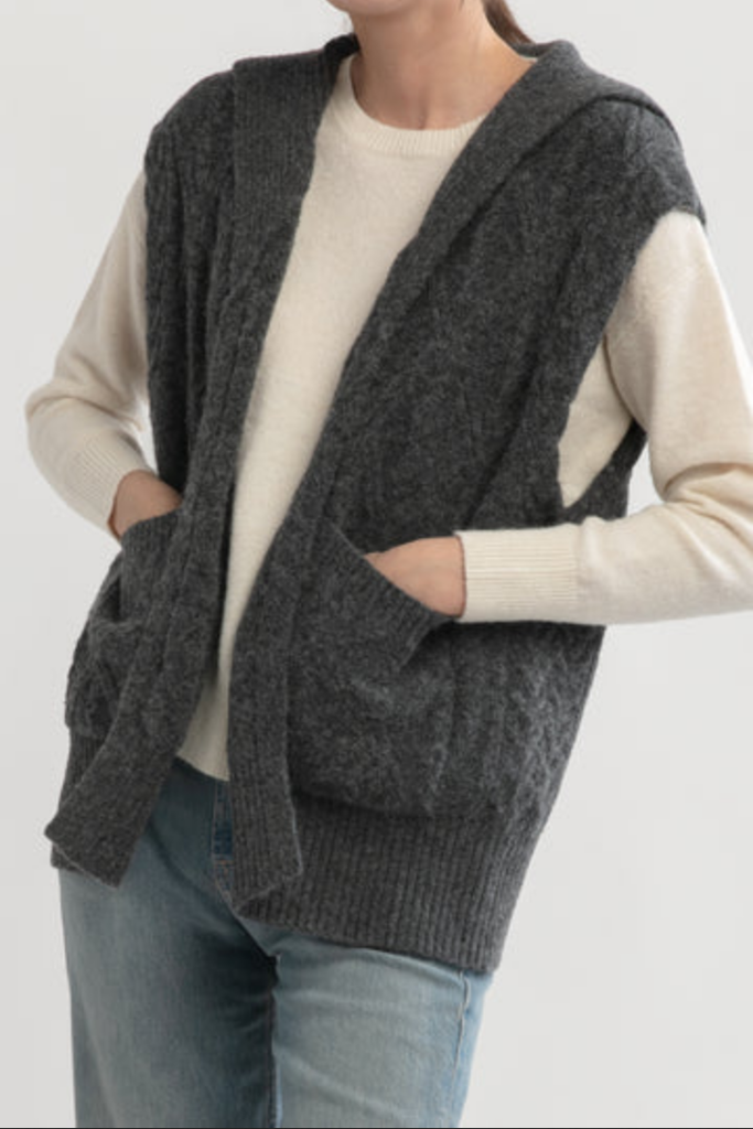 Look By M Cable Knit Open Front Vest