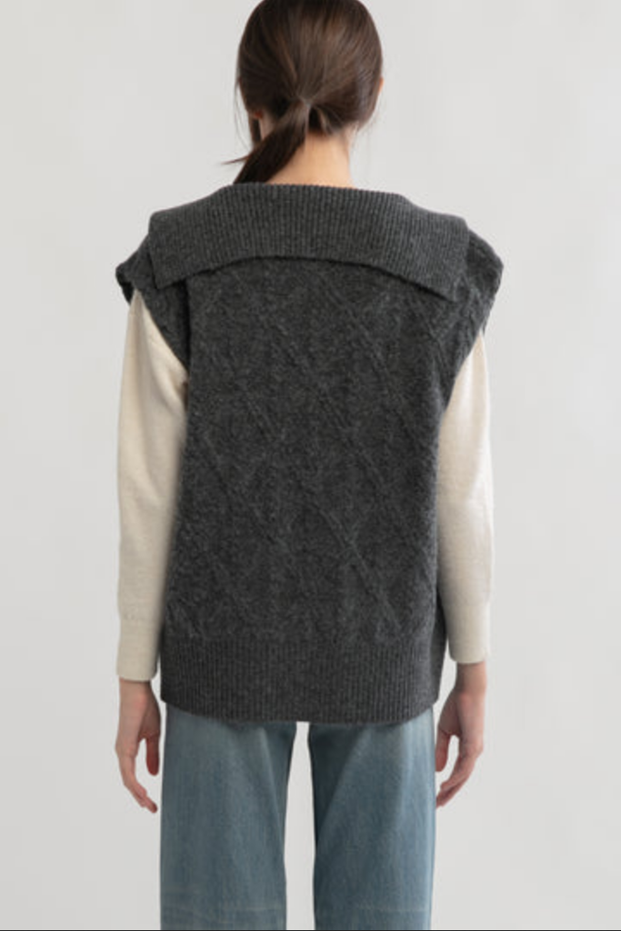 Look By M Cable Knit Open Front Vest