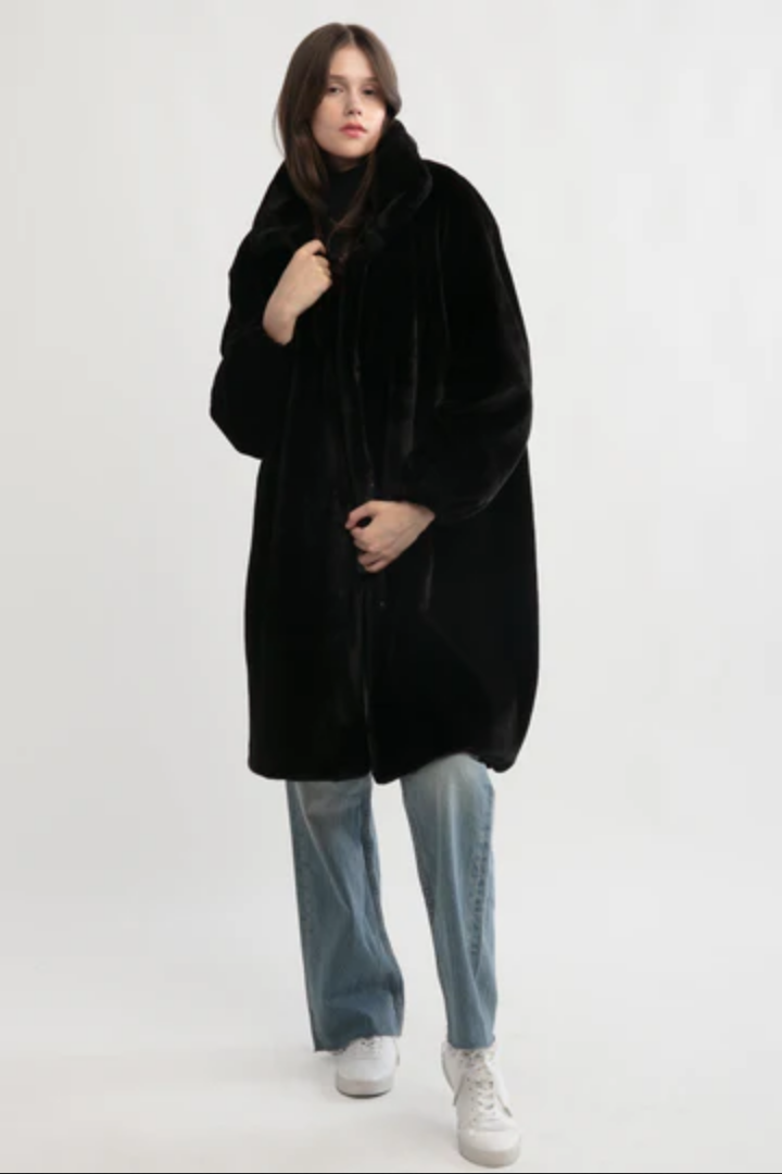 Faux Fur Standing Collar Coat One Size from Look by M - J Marcel 