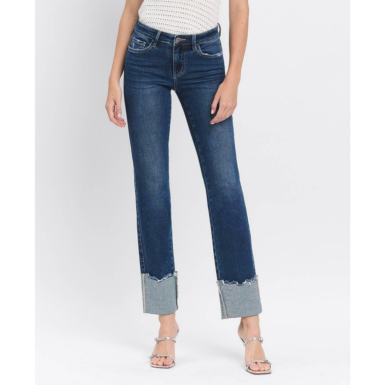 Lovervet by Flying Monkey Mid Rise Cuffed Slim Straight Jeans