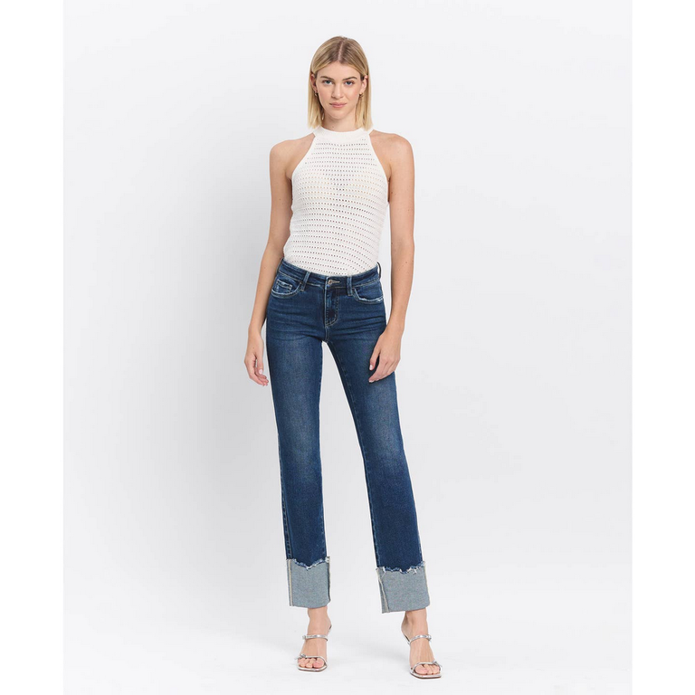 Lovervet by Flying Monkey Mid Rise Cuffed Slim Straight Jeans