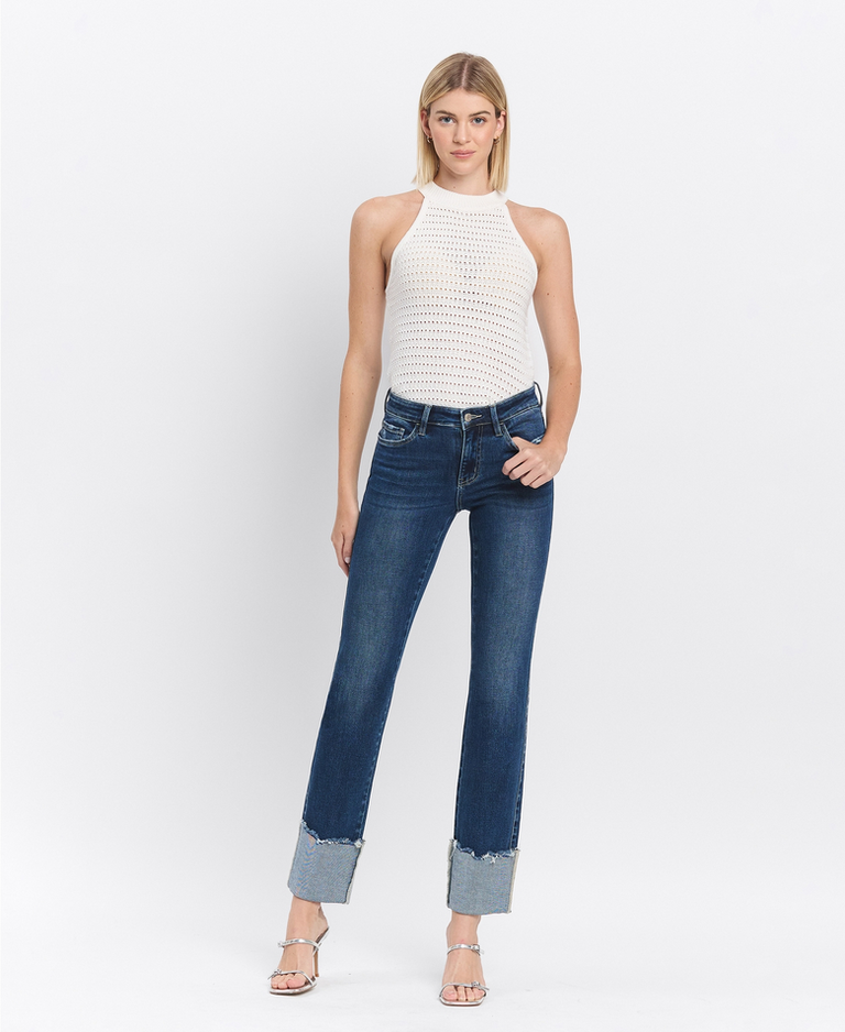 Lovervet by Flying Monkey Mid Rise Cuffed Slim Straight Jeans