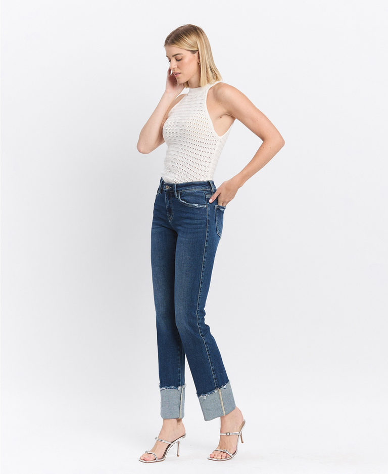 Lovervet by Flying Monkey Mid Rise Cuffed Slim Straight Jeans