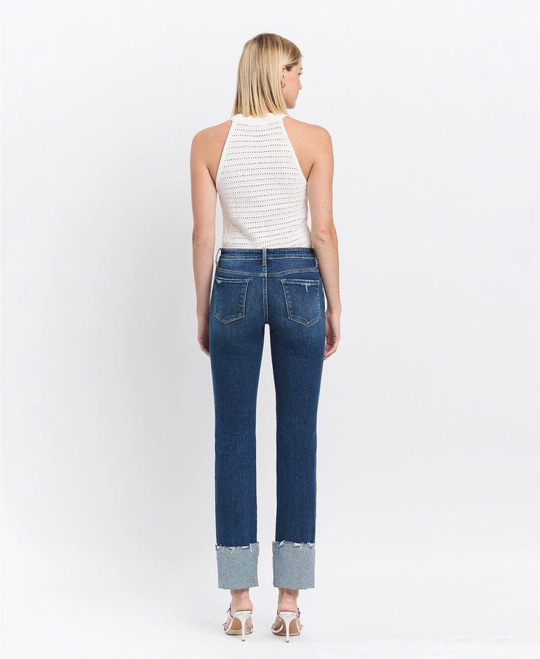 Lovervet by Flying Monkey Mid Rise Cuffed Slim Straight Jeans