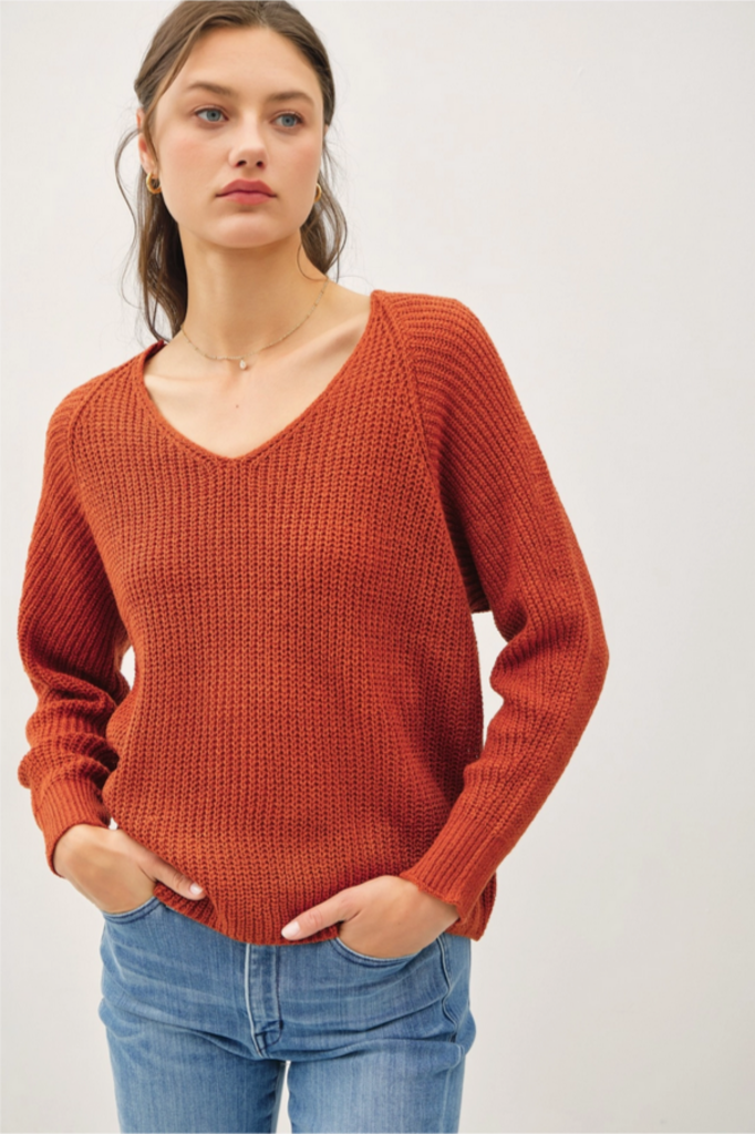 Be Cool Wide V-Neck Raglan Sweater