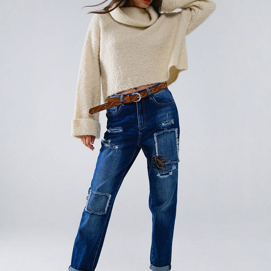 Knitted Fluffy High Neck Sweater in Cream from Q2 J Marcel