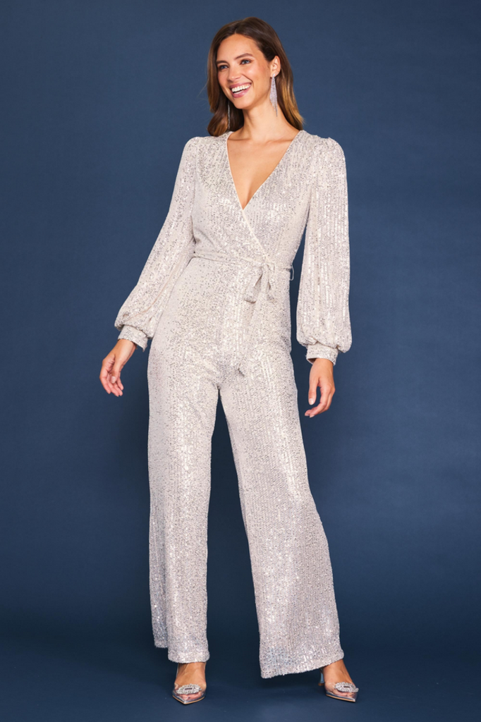 Skies Are Blue Long Sleeve Sequin Jumpsuit