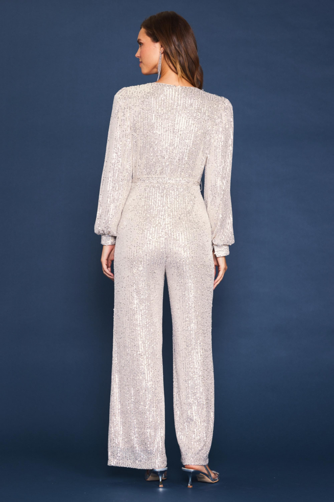 Skies Are Blue Long Sleeve Sequin Jumpsuit