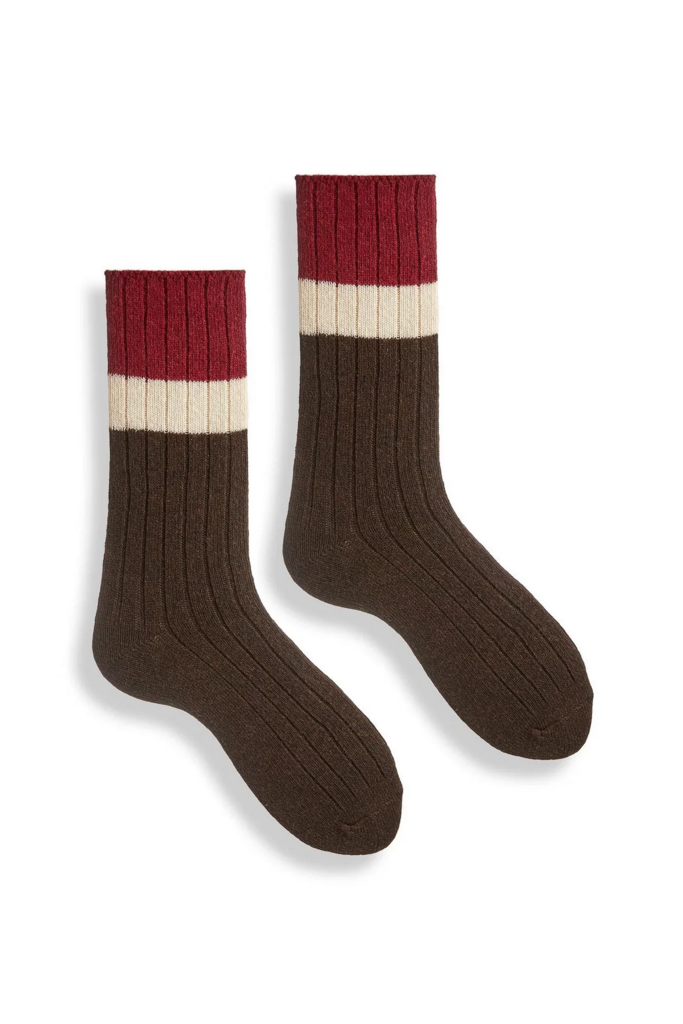 Lisa B Ribbed Colorblock wool cashmere crew socks