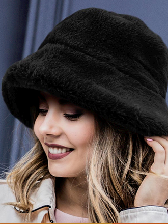 J Marcel Bucket Hat Faux Fur Black J Marcel Bucket Hat Faux Fur Black