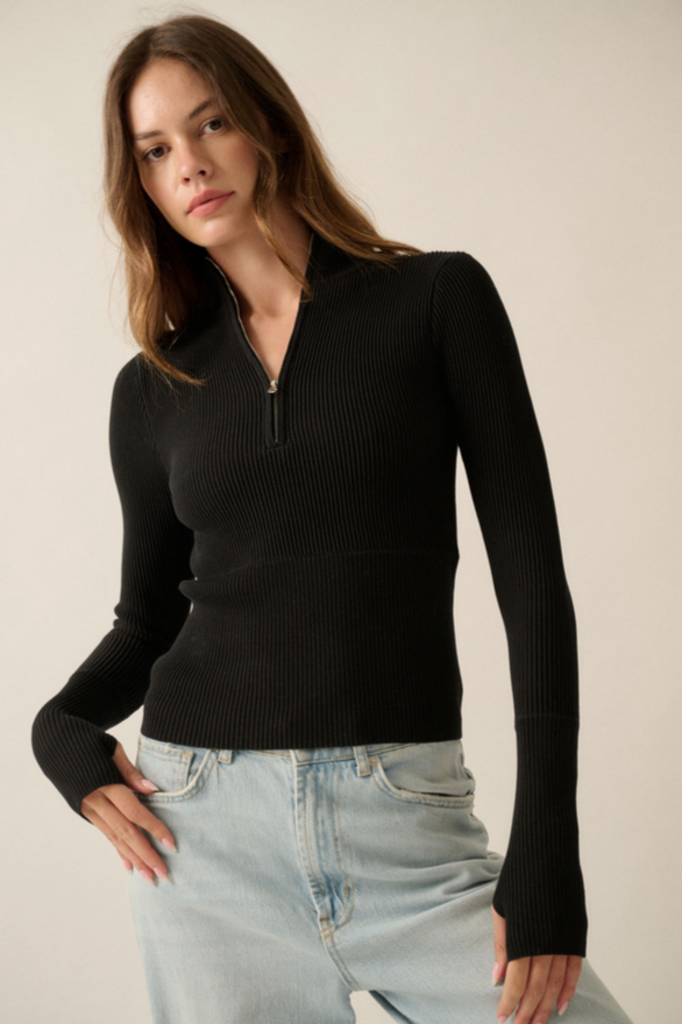 Promesa Shaper Fit Rib-Knit Half-Zip Thumb-Hole Top