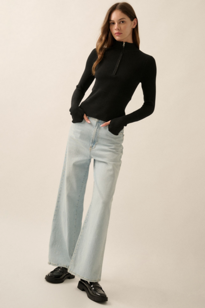 Promesa Shaper Fit Rib-Knit Half-Zip Thumb-Hole Top
