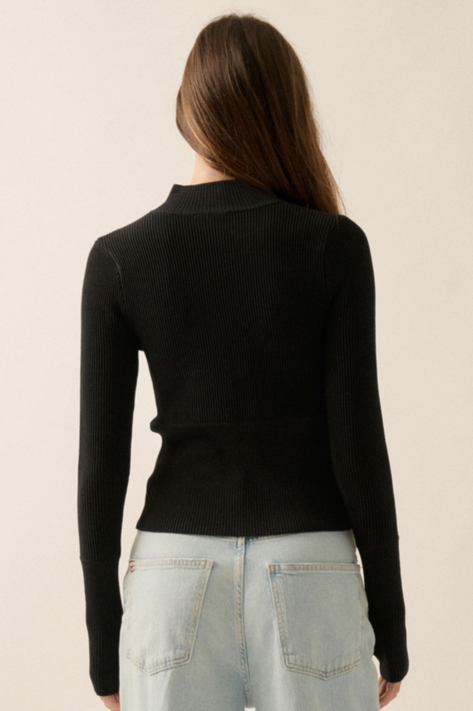Promesa Shaper Fit Rib-Knit Half-Zip Thumb-Hole Top