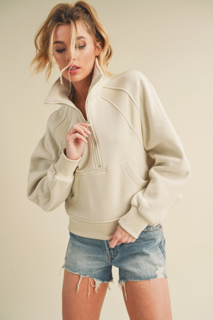 Aemi & Co Dove Funnel Neck Half Zip Pull Over