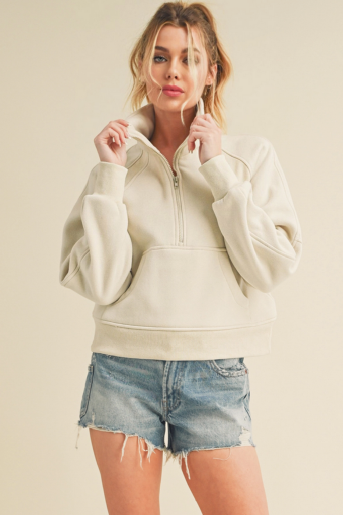 Aemi & Co Dove Funnel Neck Half Zip Pull Over