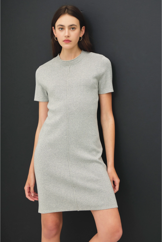 Be Cool Exposed Seam Short Sleeve Sweater Dress