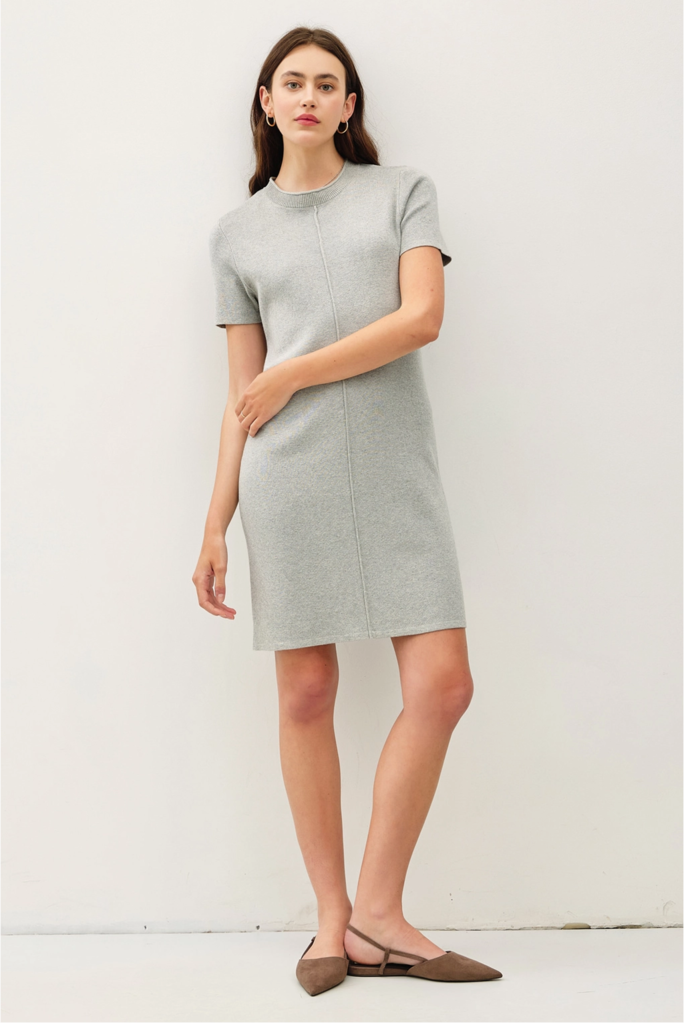 Be Cool Exposed Seam Short Sleeve Sweater Dress