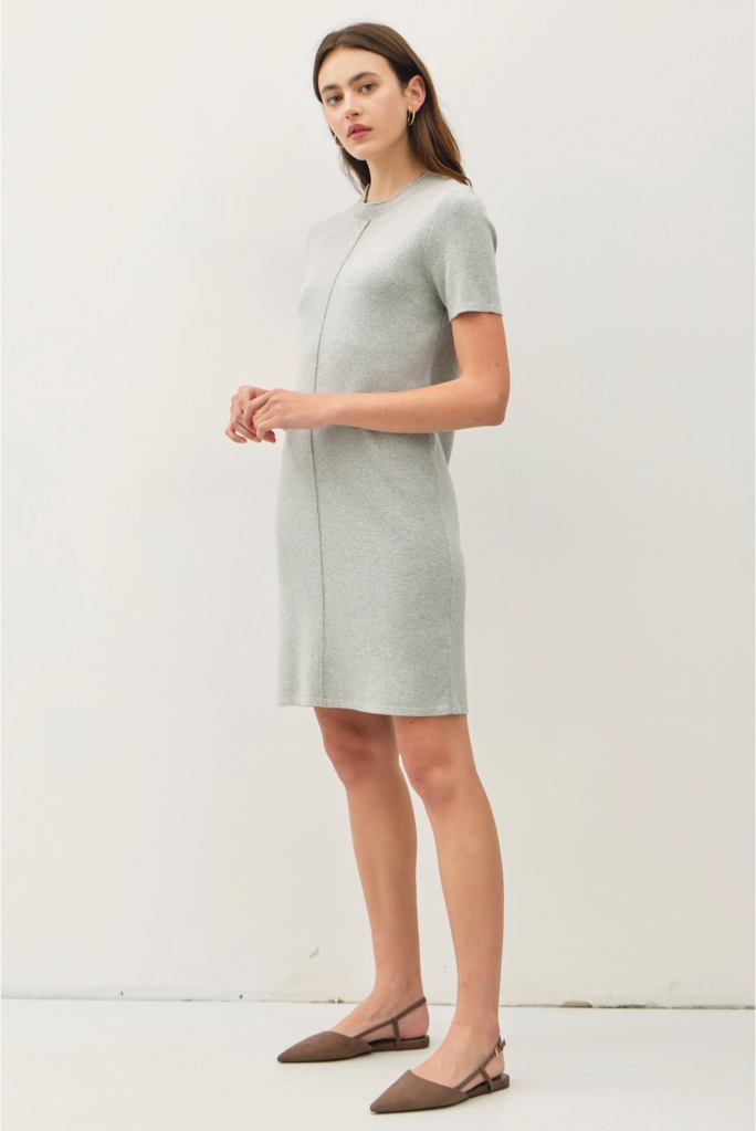 Be Cool Exposed Seam Short Sleeve Sweater Dress
