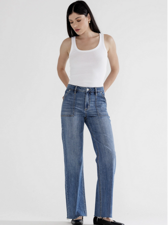 Mica Denim High Rise Wide Leg Utility Pocket Jeans Mica Denim High Rise Wide Leg Utility Pocket Jeans