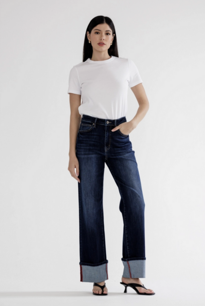 Mica Denim High Rise Wide Leg with Cuff Hem