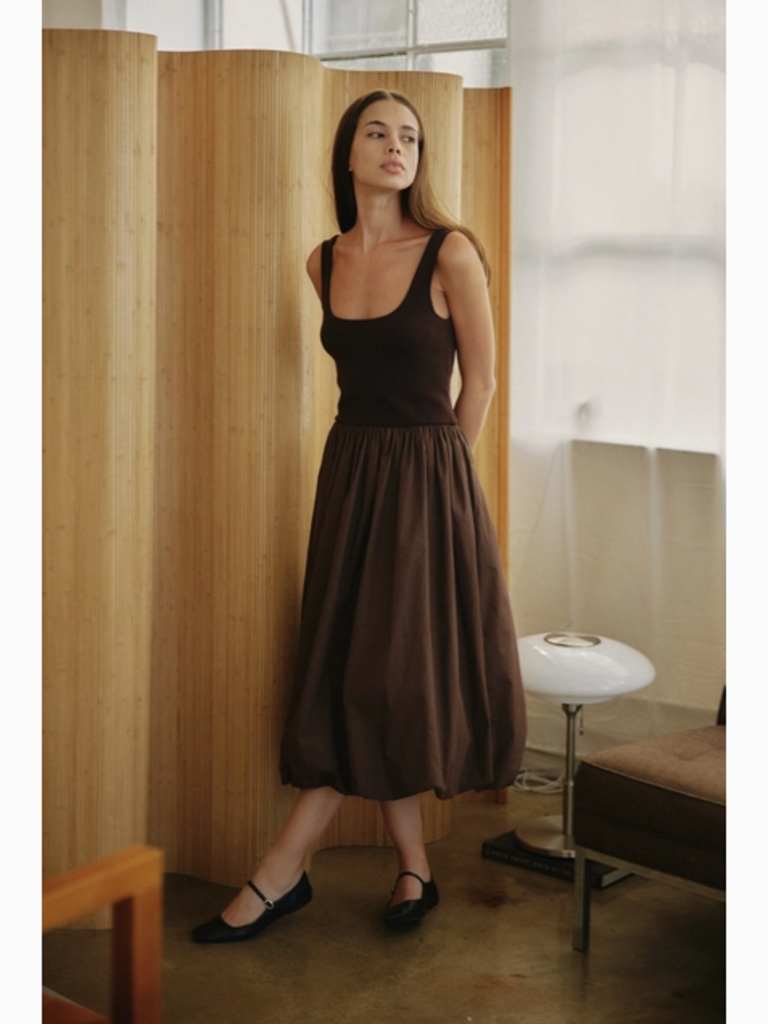 All Row The Bubble Dress with Knitted Top in Brown