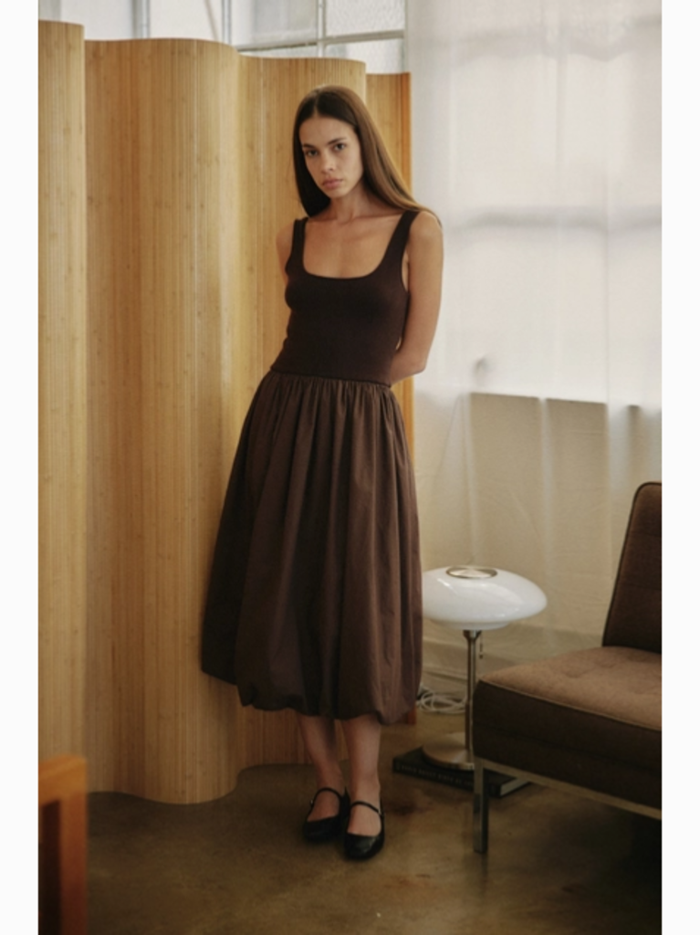 All Row The Bubble Dress with Knitted Top in Brown