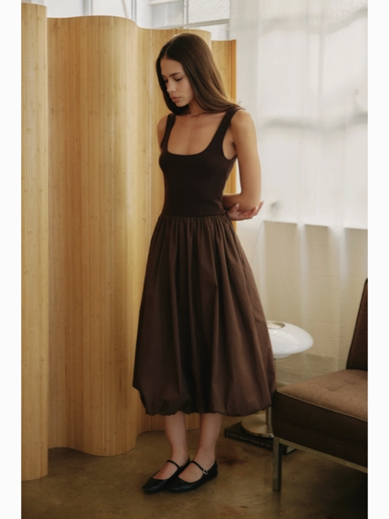 All Row The Bubble Dress with Knitted Top in Brown