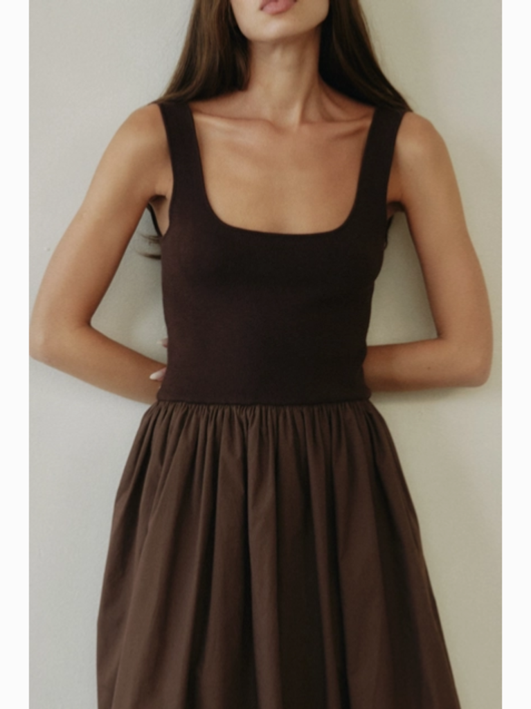 All Row The Bubble Dress with Knitted Top in Brown